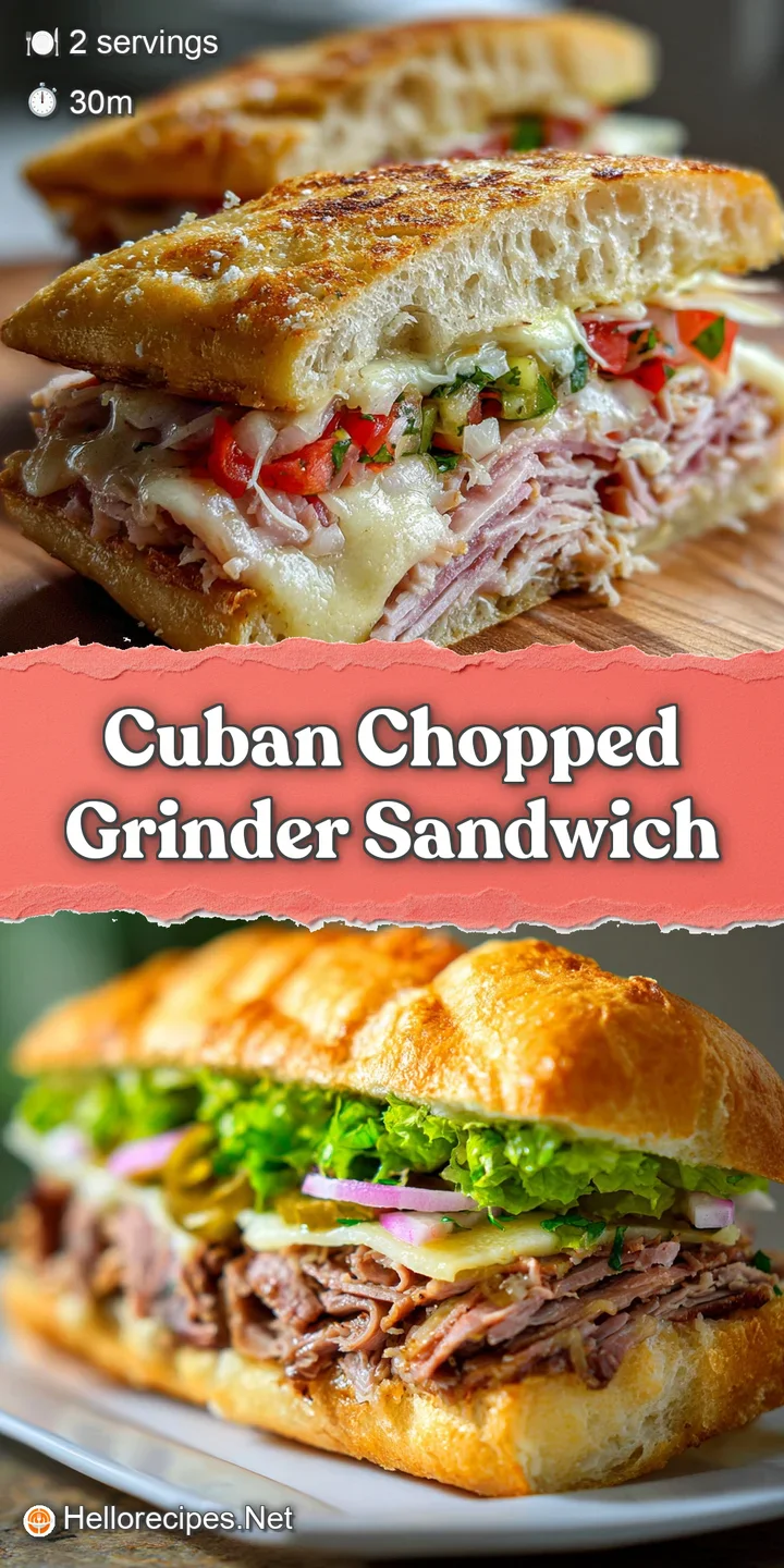 Close-up view of juicy chopped sandwich filling: tender meats, melted cheese, and crunchy pickles all coated in a creamy, ...