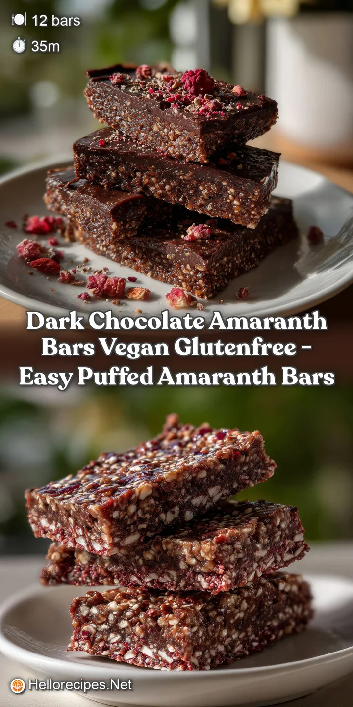 Dark Chocolate Amaranth Bars Vegan GlutenFree - Easy Puffed Amaranth Bars