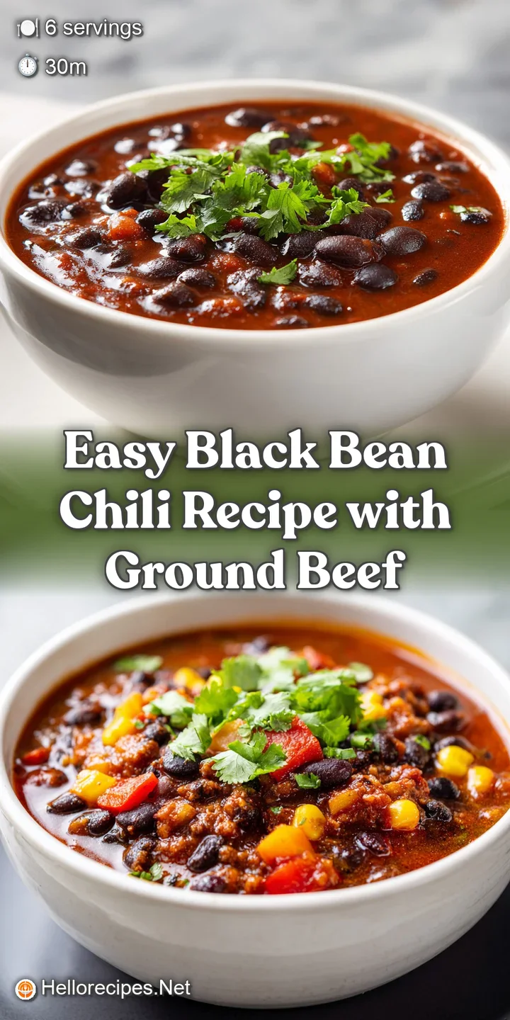 Close-up of rich, dark chili with visible chunks of beef and beans, sprinkled with bright green cilantro and melted cheese.