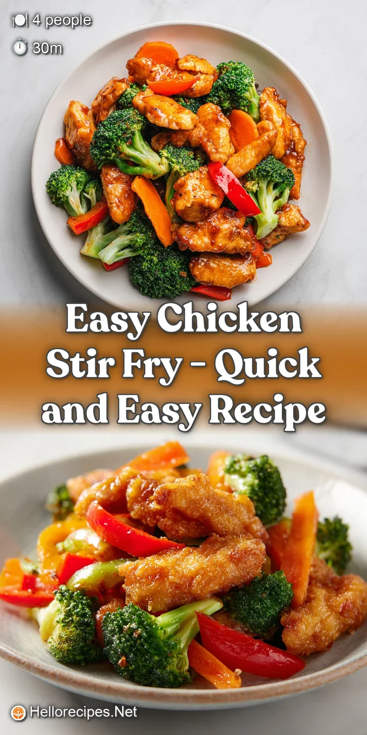 Close-up of succulent chicken pieces glazed in a rich, shimmering sauce with crisp, colorful snap peas and peppers.