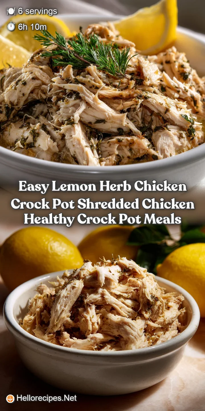 Easy Lemon Herb Chicken Crock Pot Shredded Chicken Healthy Crock Pot Meals