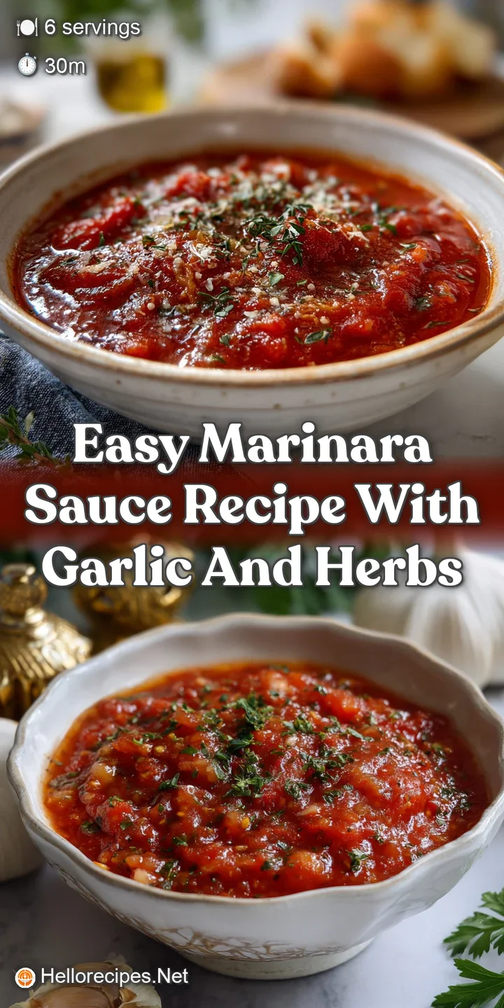 Close-up of a rich, bubbling marinara sauce with visible garlic pieces and fragrant herbs. Intense red hues with a slightl...