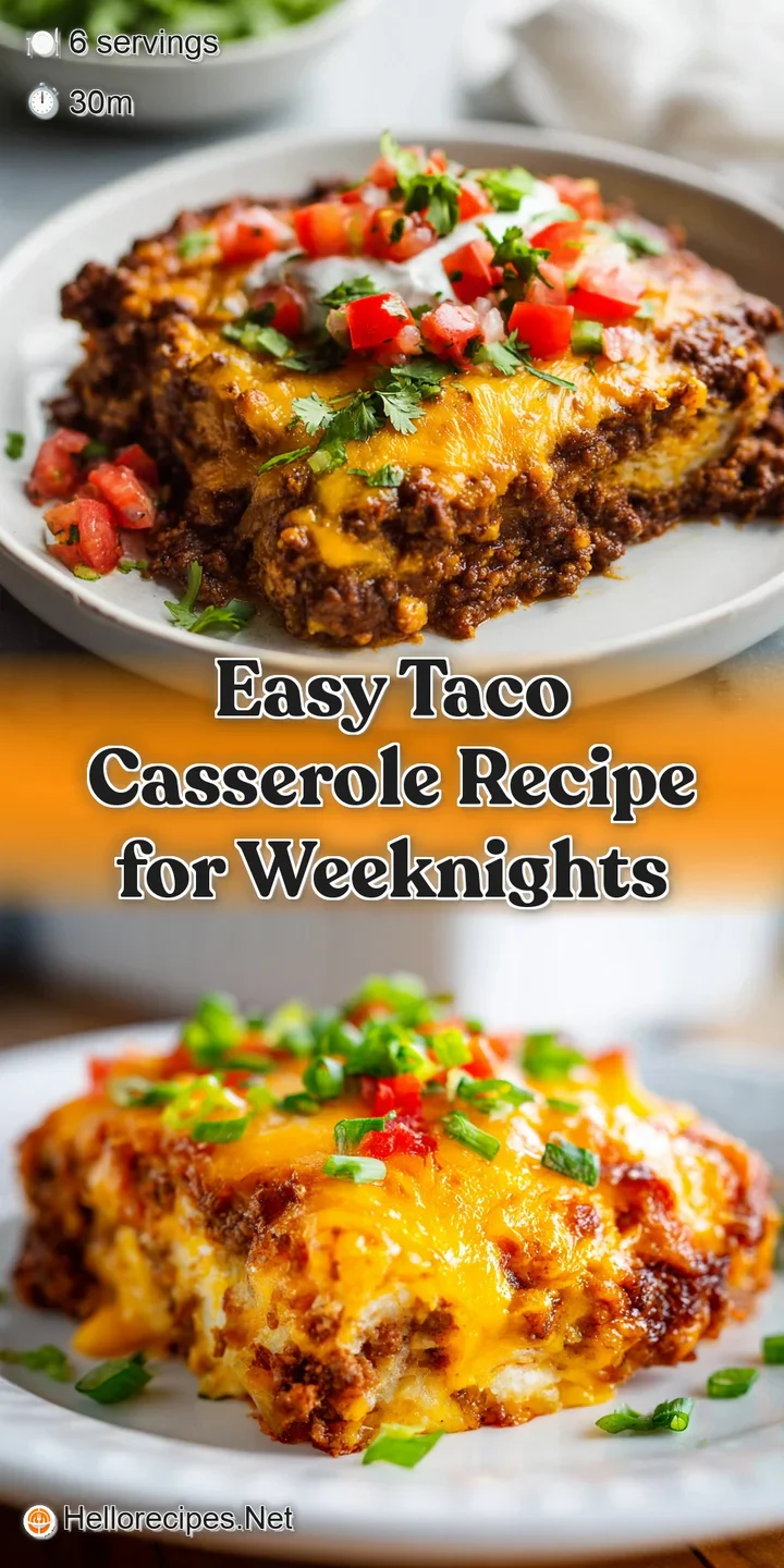 Close-up of a cheesy taco casserole. The rich texture of the melted cheese and seasoned beef is visibly appealing and appe...