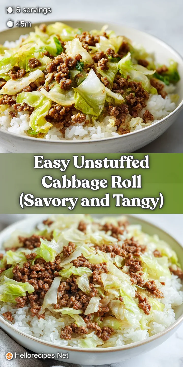 Close-up of juicy ground beef and tender cabbage simmered in a glossy, thick red tomato sauce with fresh herbs.