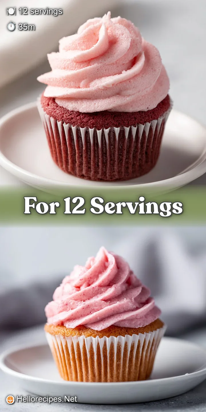Close-up reveals the soft texture of strawberry frosting on a cupcake. Pink hues are vibrant, and sprinkles hint at sweetn...