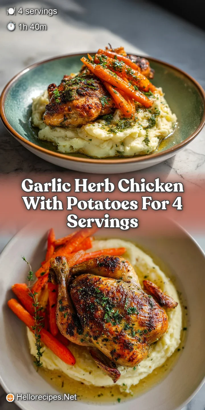 Juicy chicken with crispy skin and browned potatoes, glistening with herbs and garlic, promising a savory and comforting b...