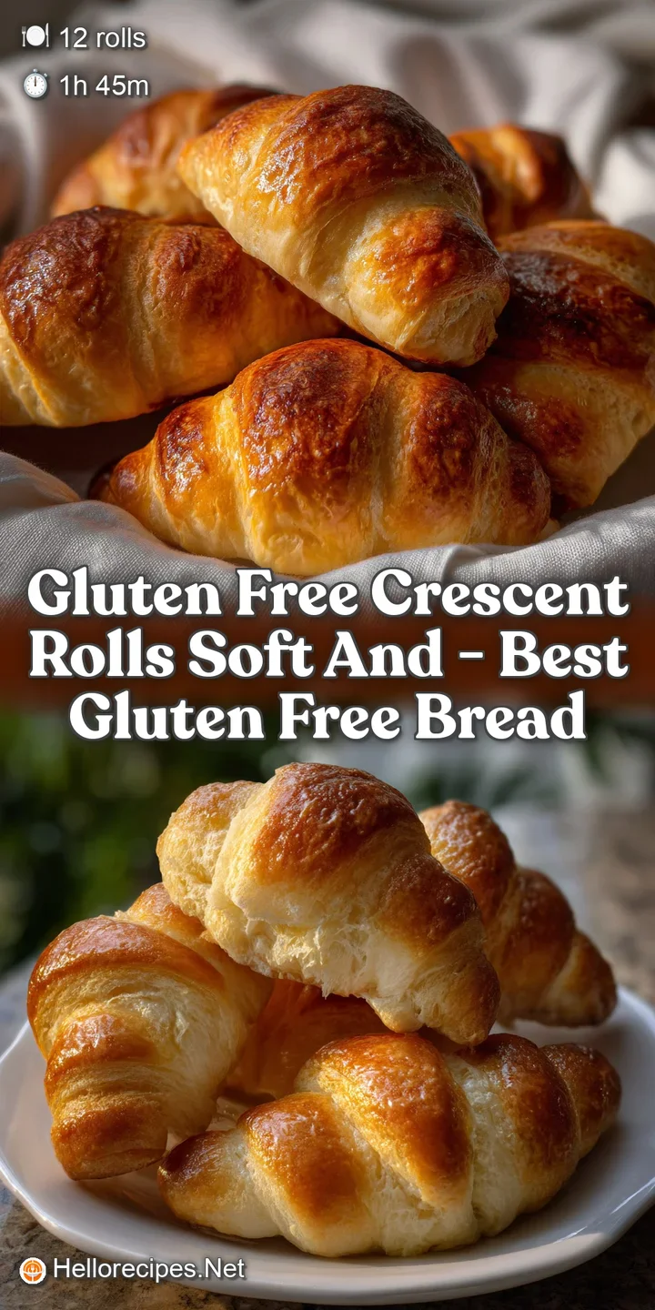Close-up of a warm, gluten-free crescent roll, showcasing a soft, pillowy texture. Golden-brown crust with delicate flaky ...