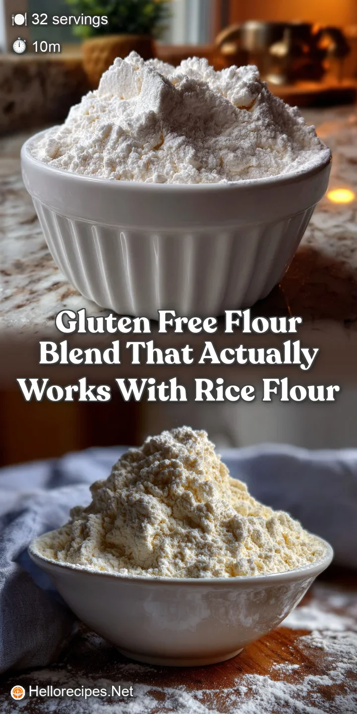 Close-up of a measured amount of the gluten-free flour, capturing the fine, almost silky texture, with a subtle off-white ...