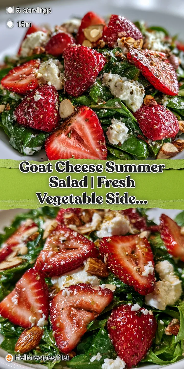 Close-up of creamy white cheese crumbles and juicy red berries atop crisp, glistening garden greens and oil.