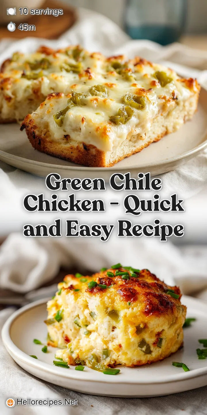 Macro shot of juicy chicken pieces coated in a glossy green sauce with small bits of diced roasted green chiles.