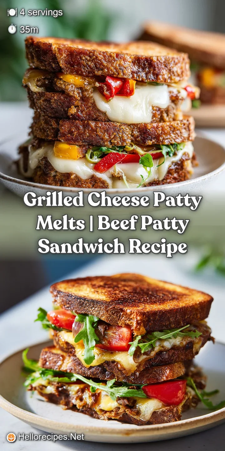 Close-up of a perfectly grilled patty melt, highlighting the rich, melted cheese and deeply toasted, golden crust.