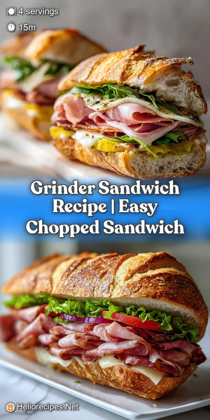 Close-up shot of a grinder sandwich highlighting the juicy filling, crisp bread, and vibrant colors of the various Italian...