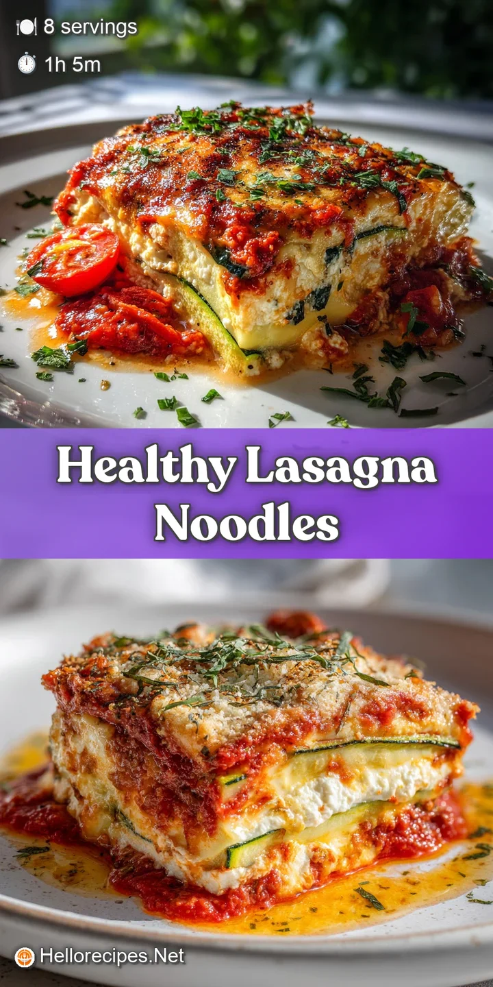 Close-up: Warm, cheesy, saucy zucchini lasagna. Golden-brown crust, soft zucchini, dollops of creamy ricotta, bubbling m...
