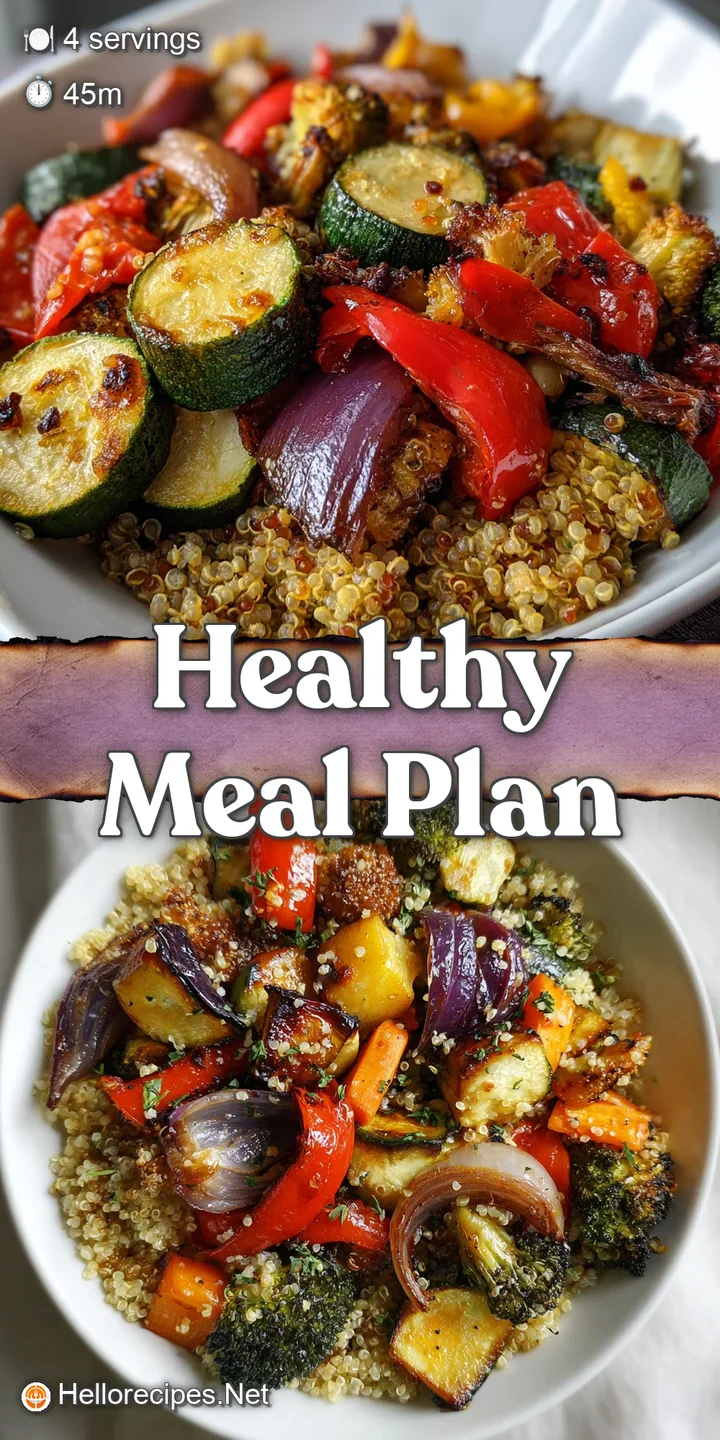 Close-up of glistening roasted vegetables and fluffy quinoa, showcasing the healthy ingredients and inviting textures of t...