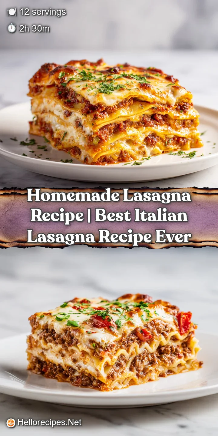 A tempting close-up of lasagna's cheesy, saucy layers, with browned sausage peeking through.