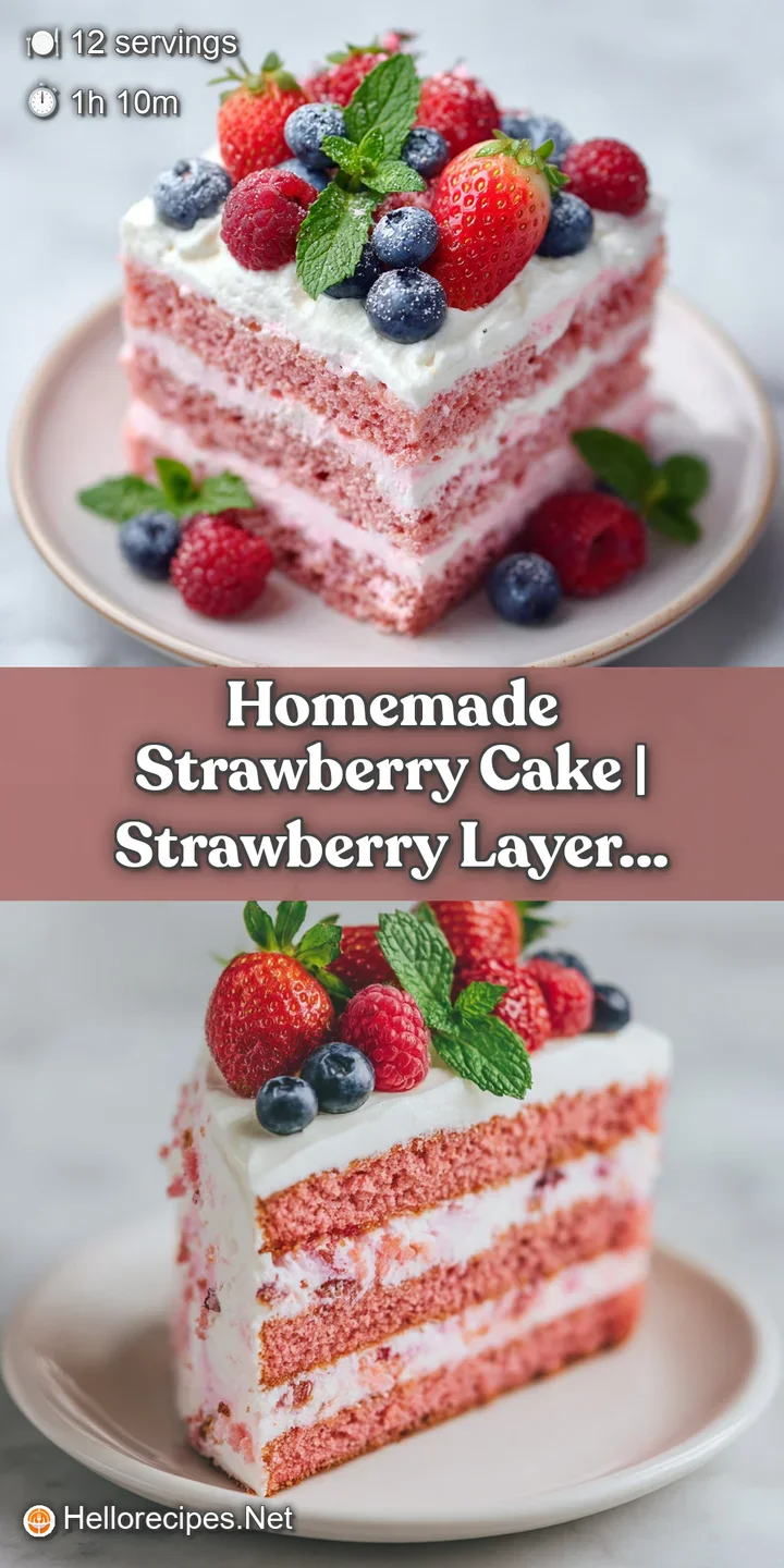 Close-up of a soft, airy pink sponge cake with a thick layer of creamy frosting and juicy strawberry halves.