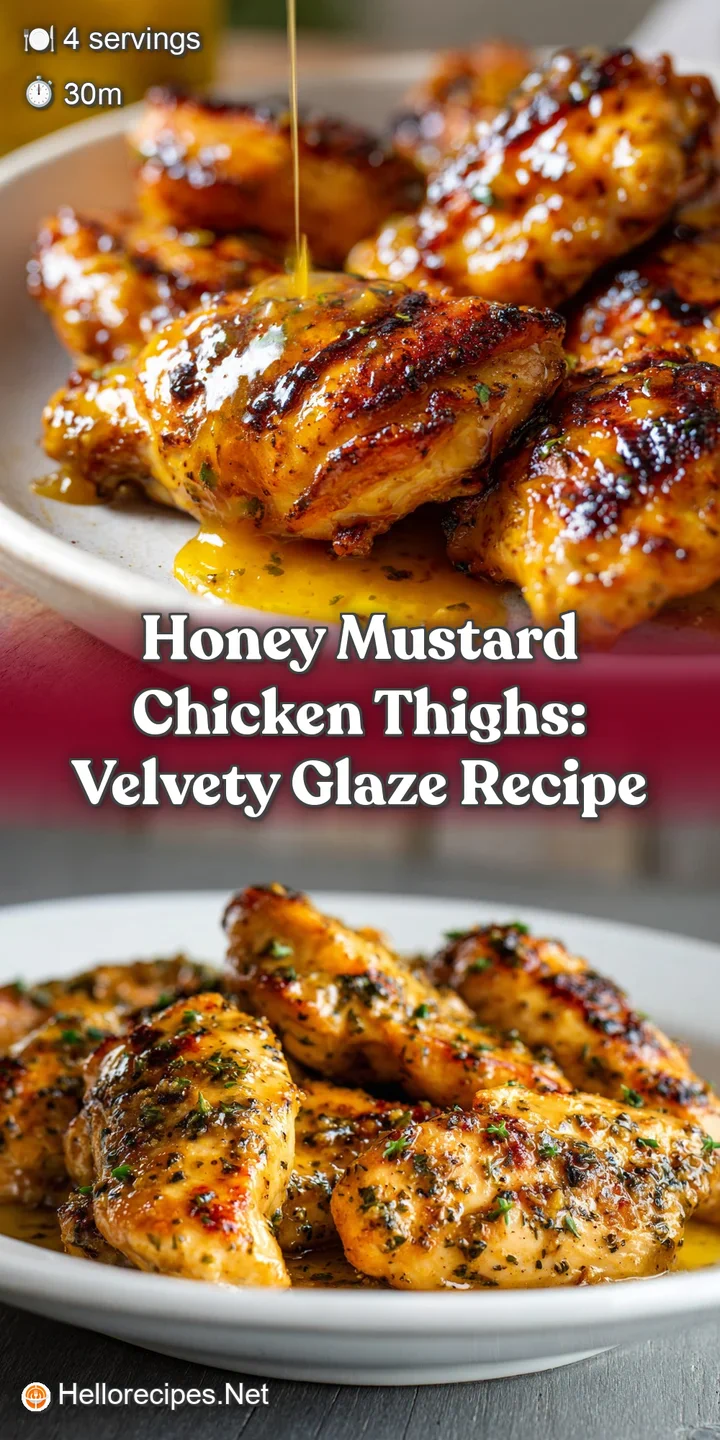 Close-up reveals the velvety honey-mustard glaze clinging to tender chicken; tantalizingly shiny and bursting with flavor....