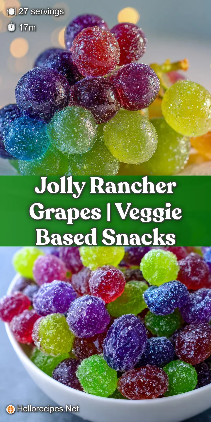 Close-up of glistening, crisp candied grapes. The vibrant green color pops, hinting at a sweet and intensely flavored suga...