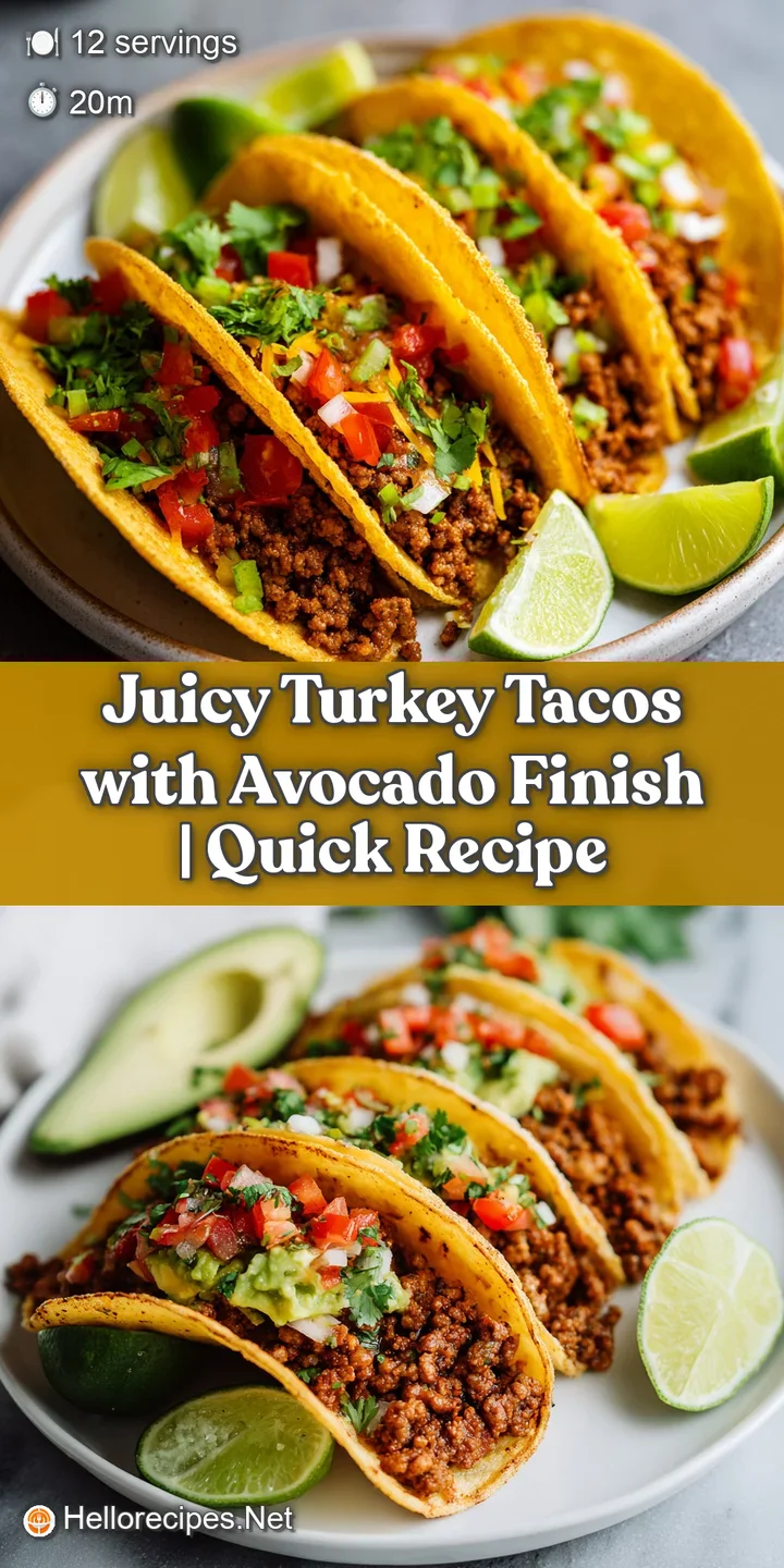 Close-up of a turkey taco overflowing with savory, browned meat, bright red tomatoes, and a drizzle of creamy sauce.