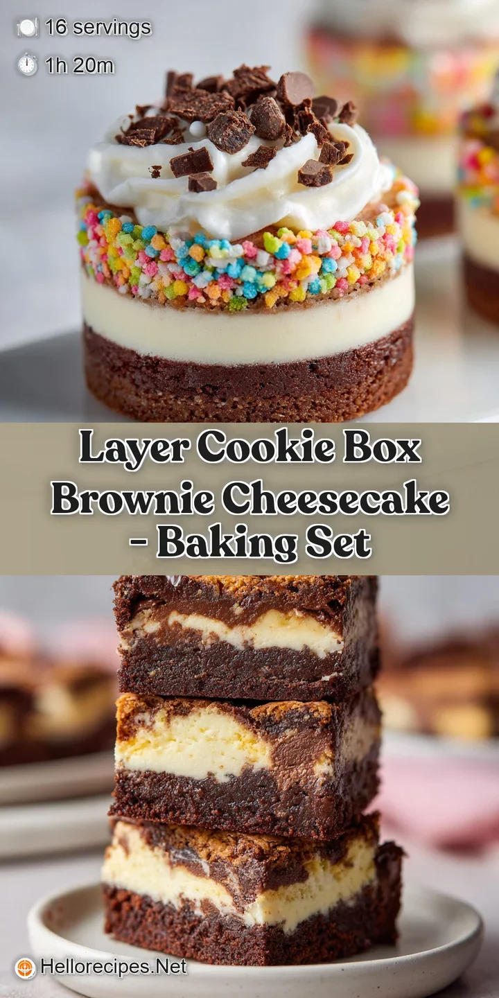 Close-up captures the rich, fudgy brownie and creamy cheesecake layers, topped with a dark chocolate drizzle.