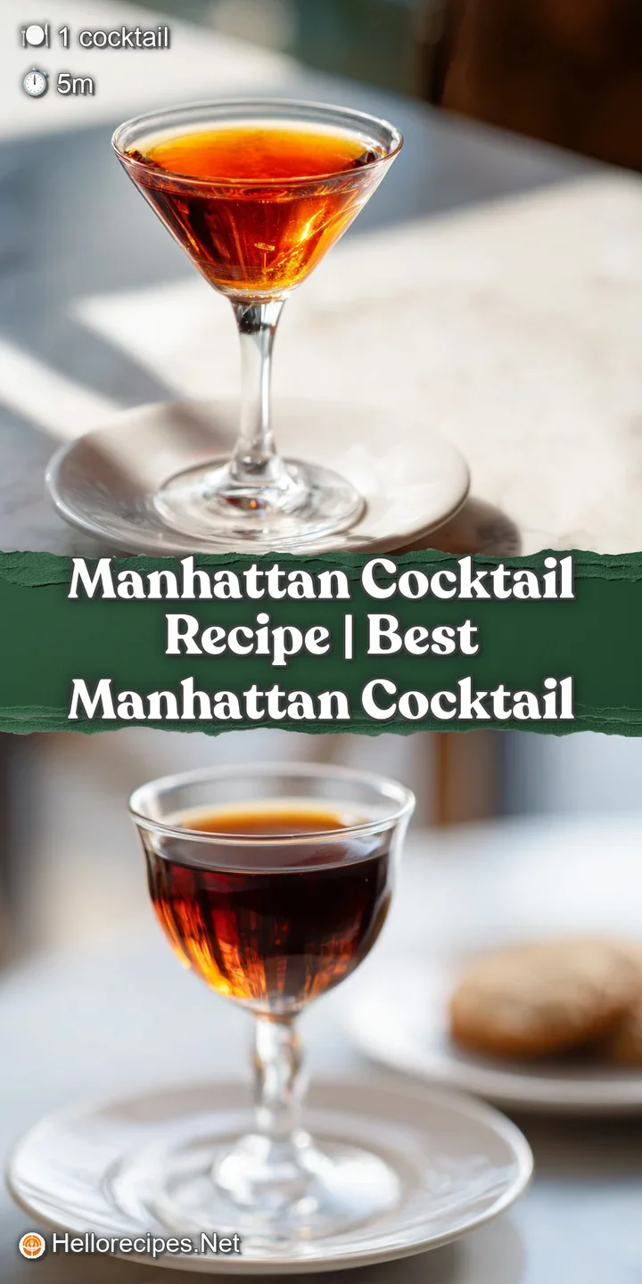 Close-up of a chilled Manhattan cocktail, condensation on glass, deep red hue.