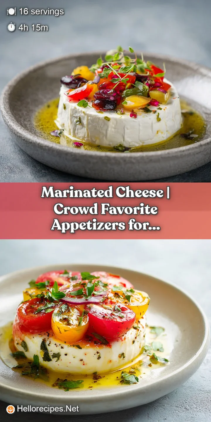 Close-up of a ruby-red marinated cheese cube studded with fragrant green herbs, glistening with oil.