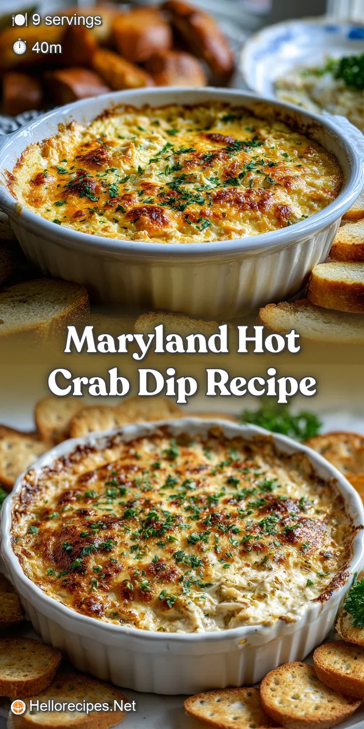 Close-up of hot crab dip: Rich, creamy texture with visible crab meat, browned cheese and herbs; pure indulgence.