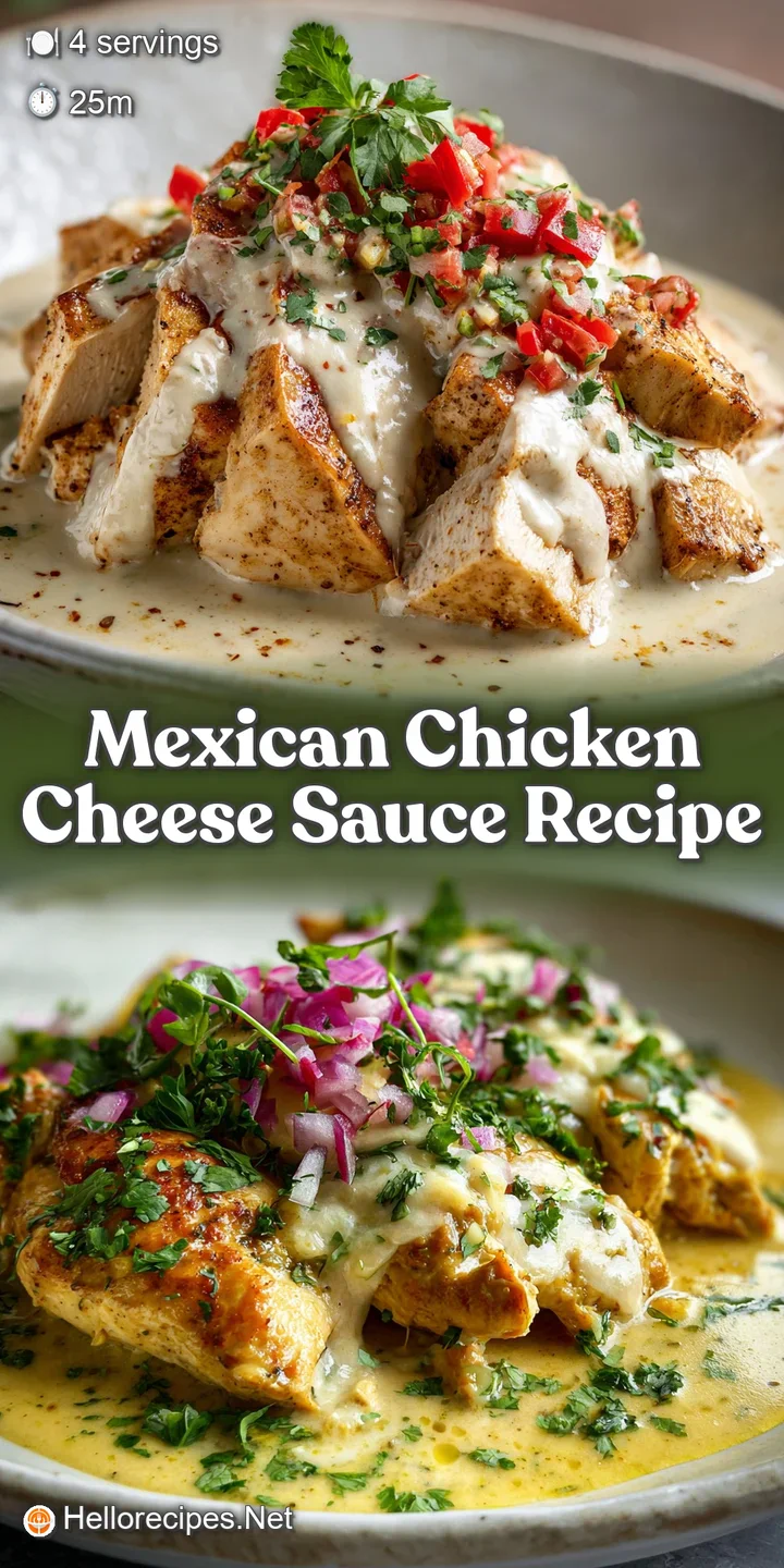 Close-up of creamy, cheesy chicken with visible strands of melted cheese and glistening peppers, promising a burst of flav...