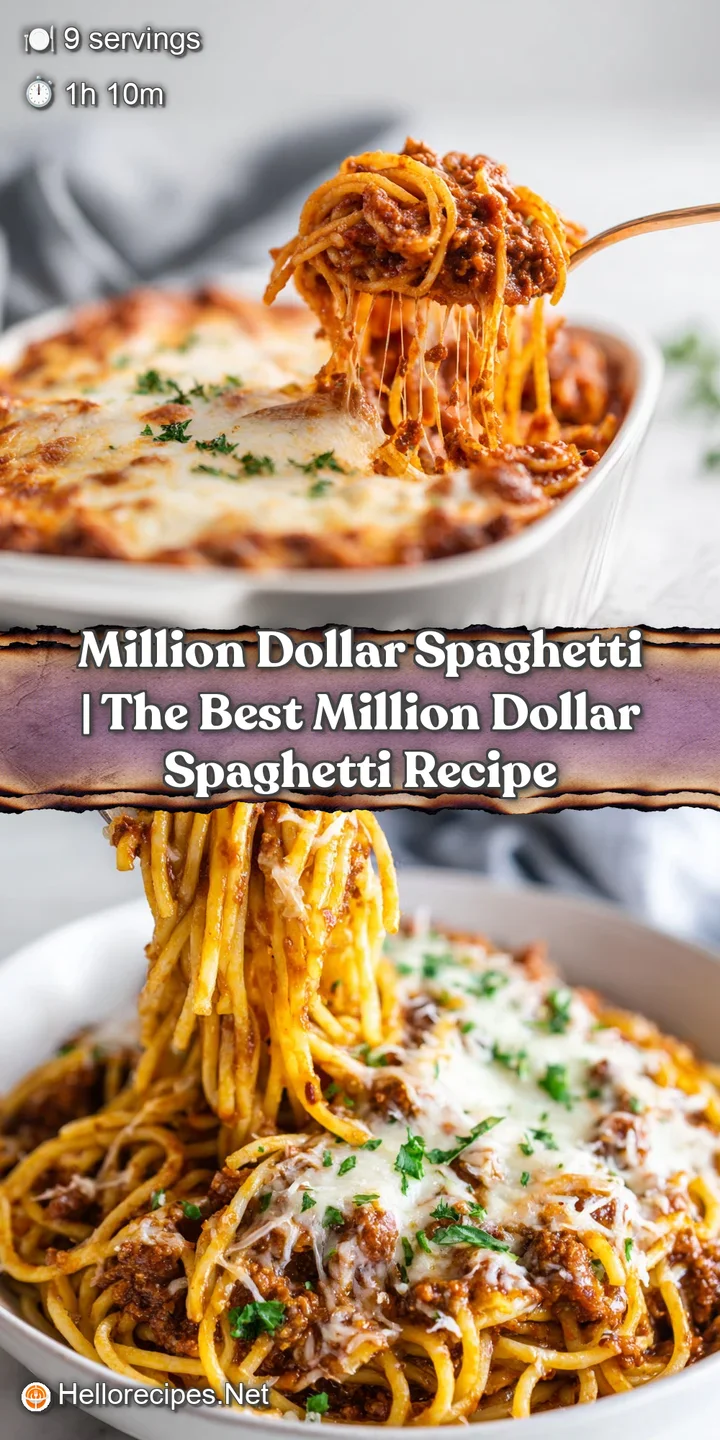 A close-up of rich, cheesy spaghetti bake, showcasing creamy noodles and a flavorful red sauce with a hint of herbs.