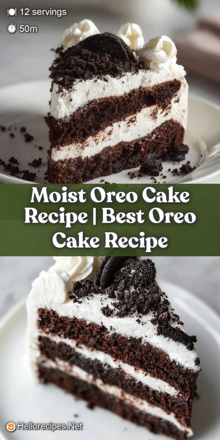 Close-up of a moist, dark chocolate cake crumb with rich white cream frosting and crunchy chocolate cookie pieces.