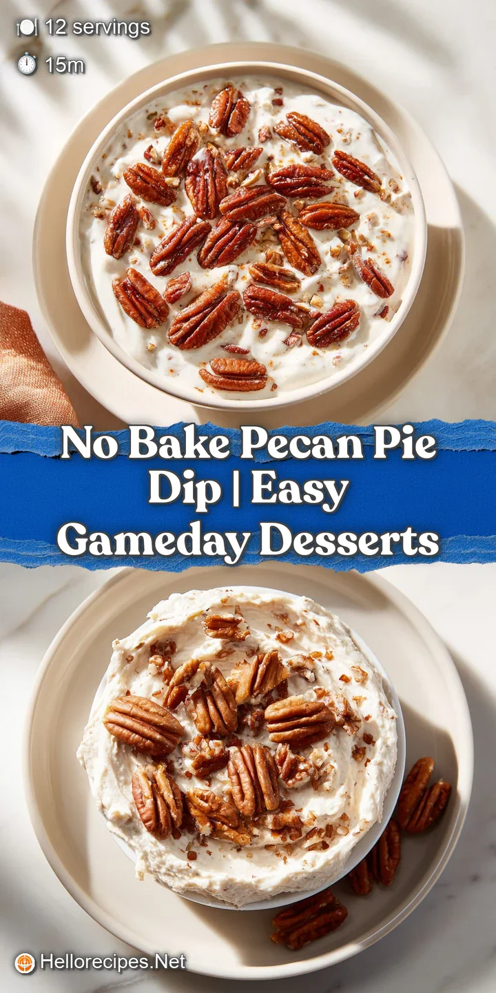 Close-up of smooth, golden pecan pie dip with crunchy, chopped pecans scattered on top and a drizzle of chocolate.