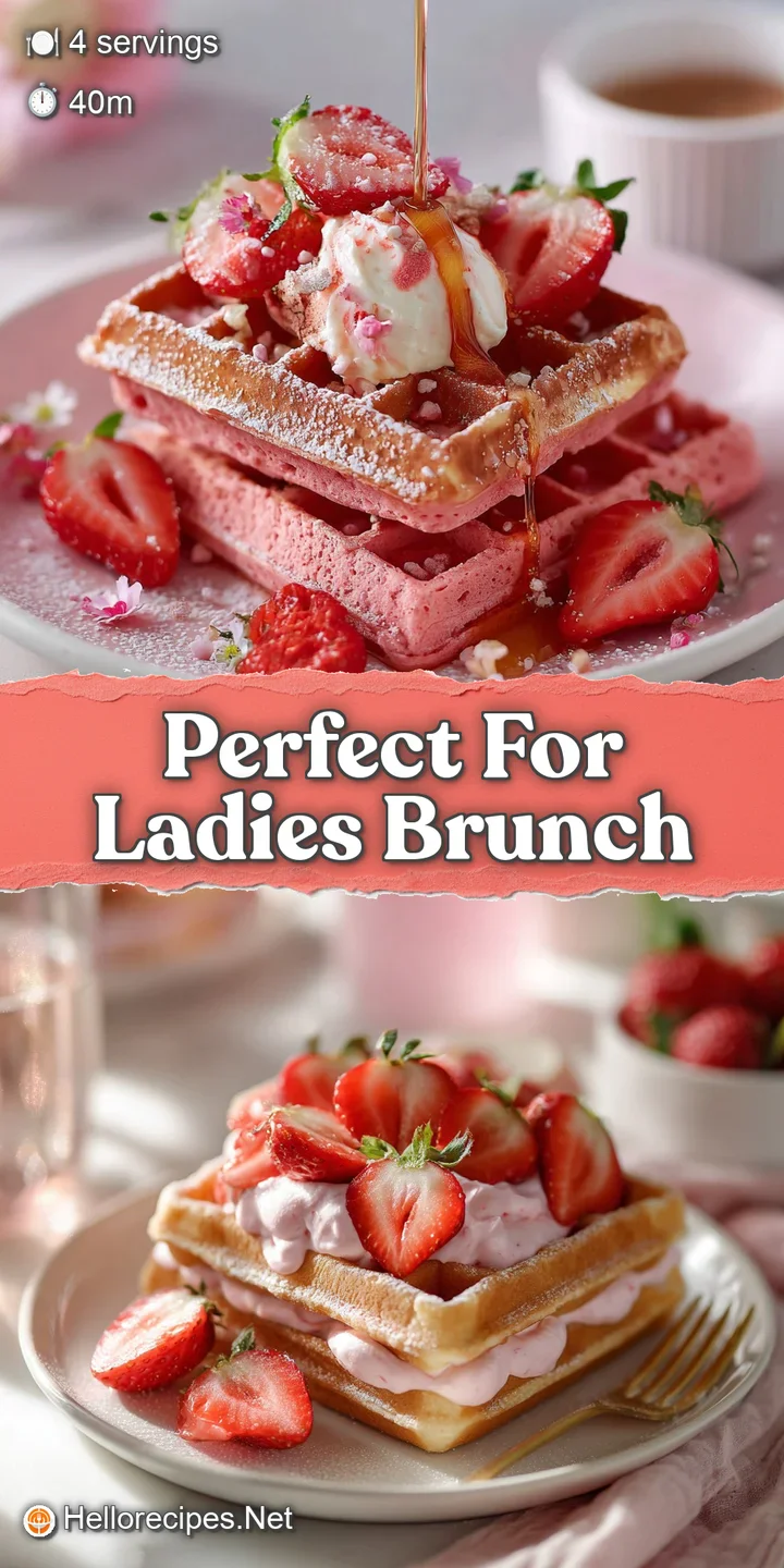 Close-up of a perfectly crisp waffle, its golden texture highlighted by juicy red strawberries and a delicate dusting of w...