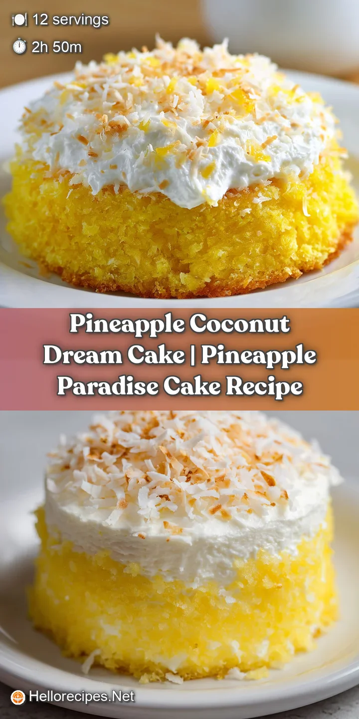 Close-up of creamy white frosting with golden toasted coconut shards and moist, yellow pineapple cake layers.