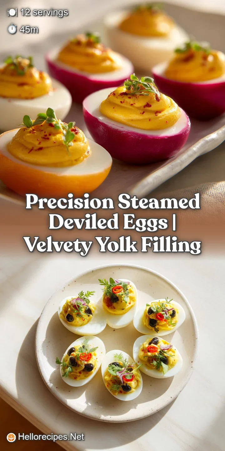 Close-up showcases the velvety texture of a deviled egg filling, dusted with a hint of spice and topped with chives.