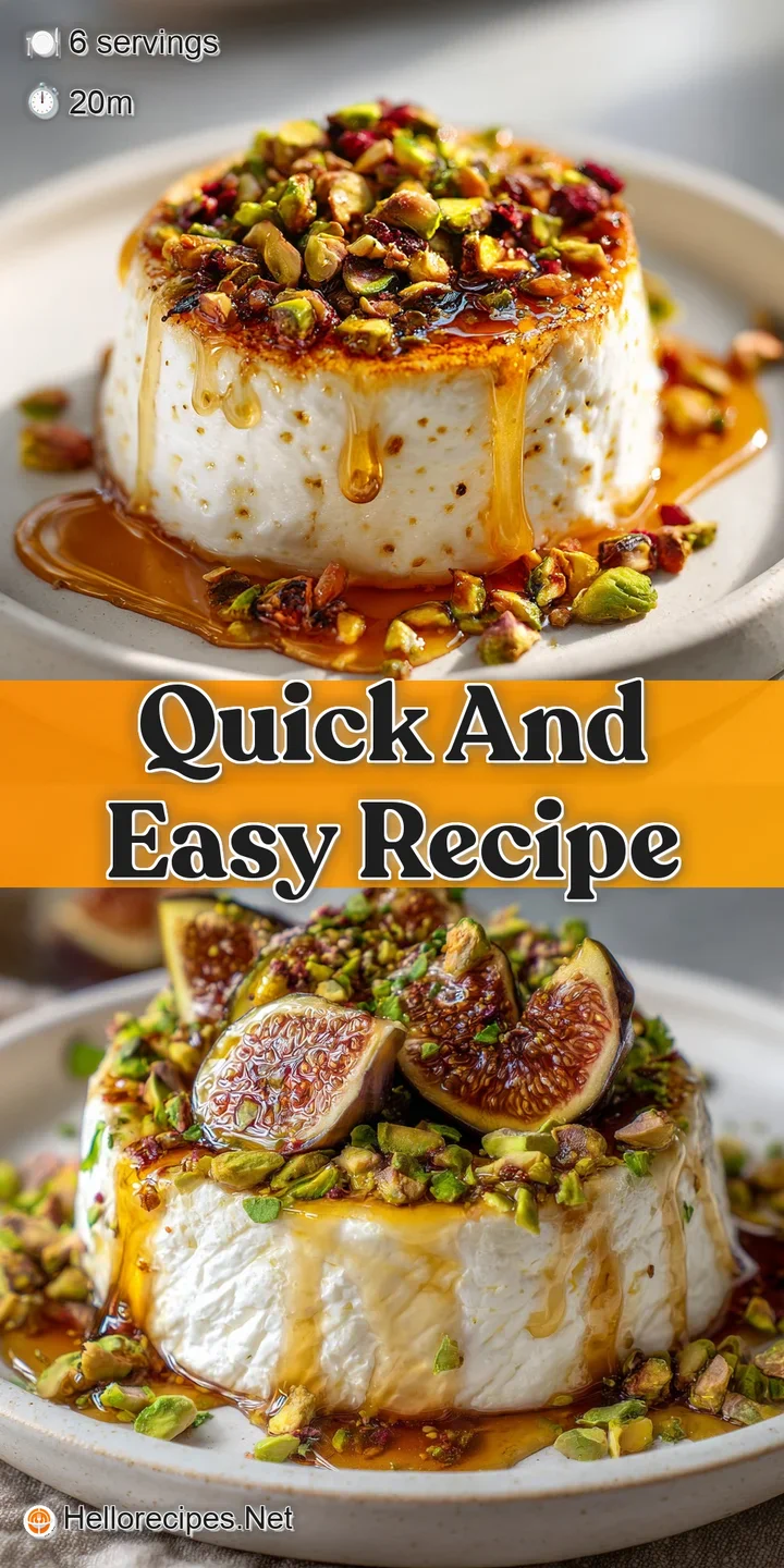 Close-up of bubbling, browned goat cheese with sticky honey. Figs and pistachios add color and textural appeal.