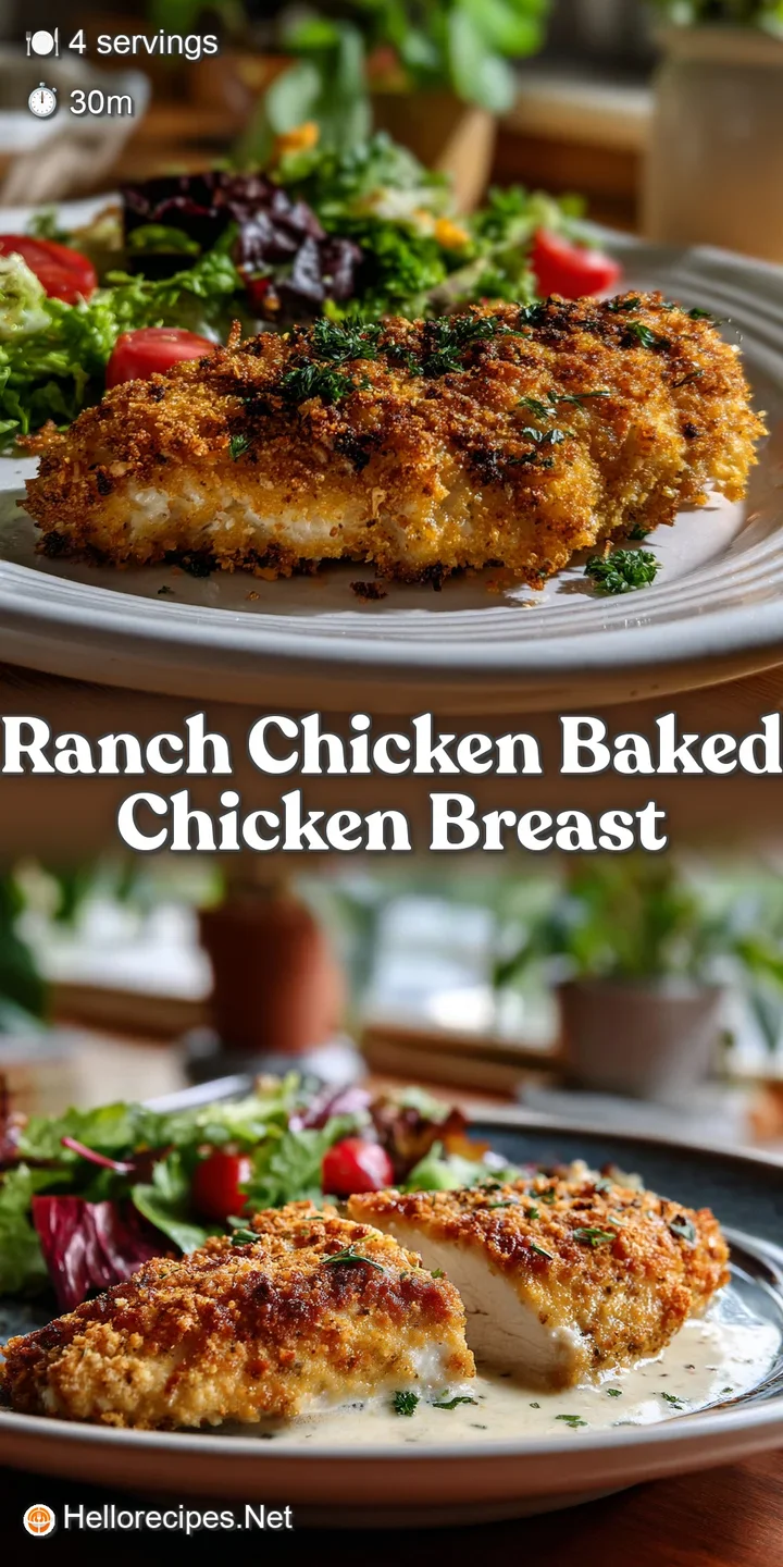 Close-up shows the irresistible, crunchy breading on baked chicken, highlighting the savory herbs and juicy texture inside.