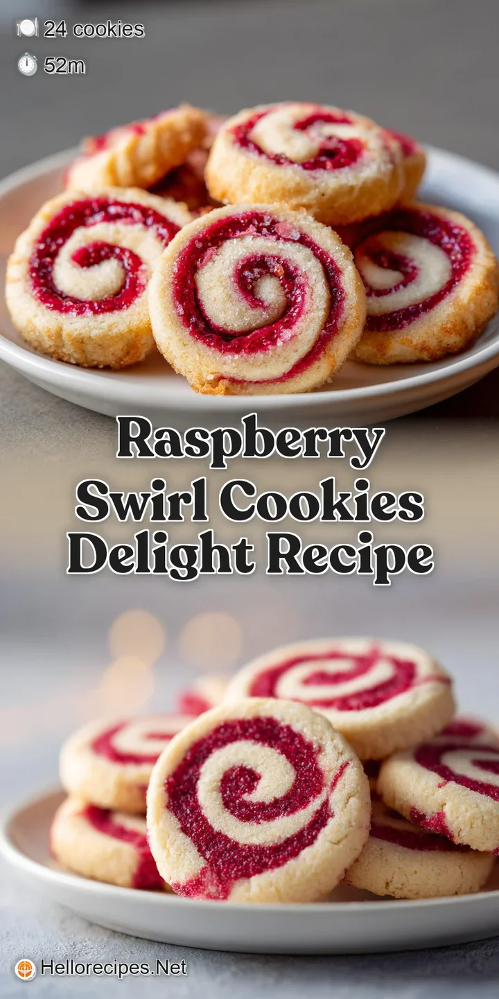 Close-up of a raspberry swirl cookie, revealing the sugary dusting, flaky layers, and the enticing raspberry jam peeking t...