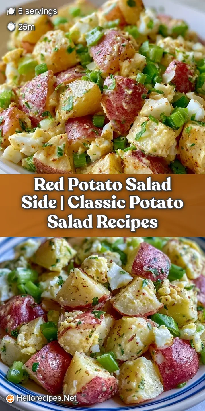 Close-up of tender red potato cubes coated in a rich, creamy sauce with flecks of black pepper and green herbs.