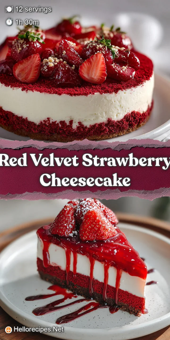 Close-up reveals moist, textured layers of crimson cheesecake and strawberry, invitingly sweet and tempting with rich, vib...