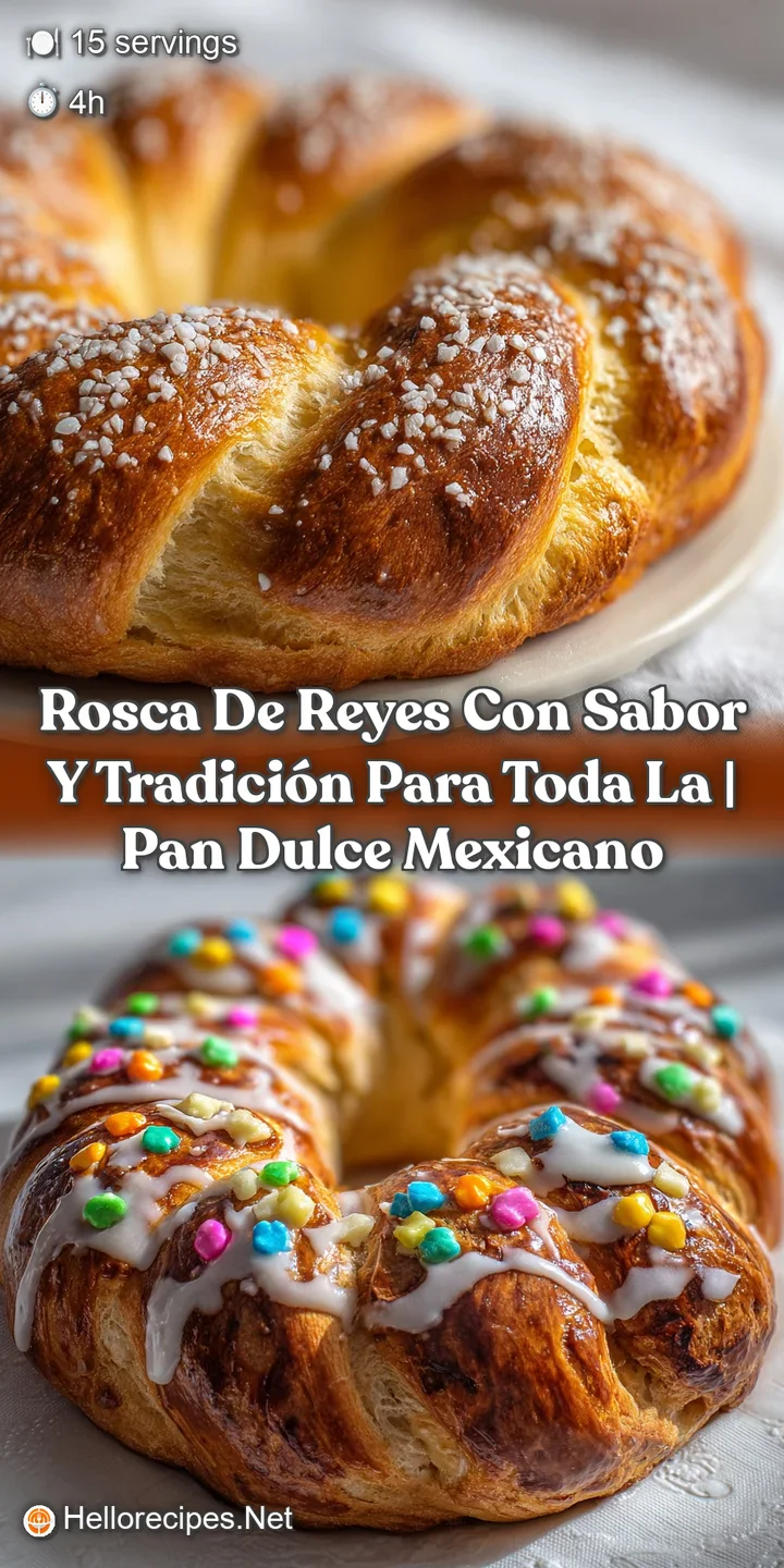 Close-up of Rosca de Reyes: a colorful array of candied citrus and cherries adorn the moist, inviting dough. A sweet holid...