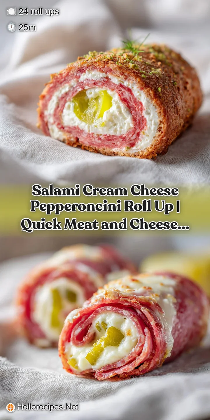 Close-up of a salami roll, revealing the smooth cream cheese swirl and tangy pepperoncini crunch.