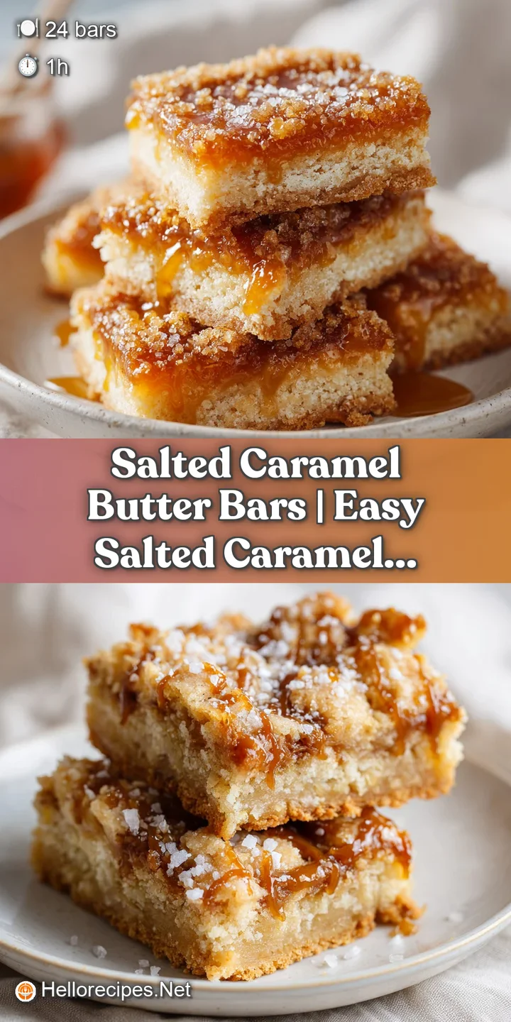 Close-up of a chewy, golden-brown salted caramel bar with a molten caramel swirl.