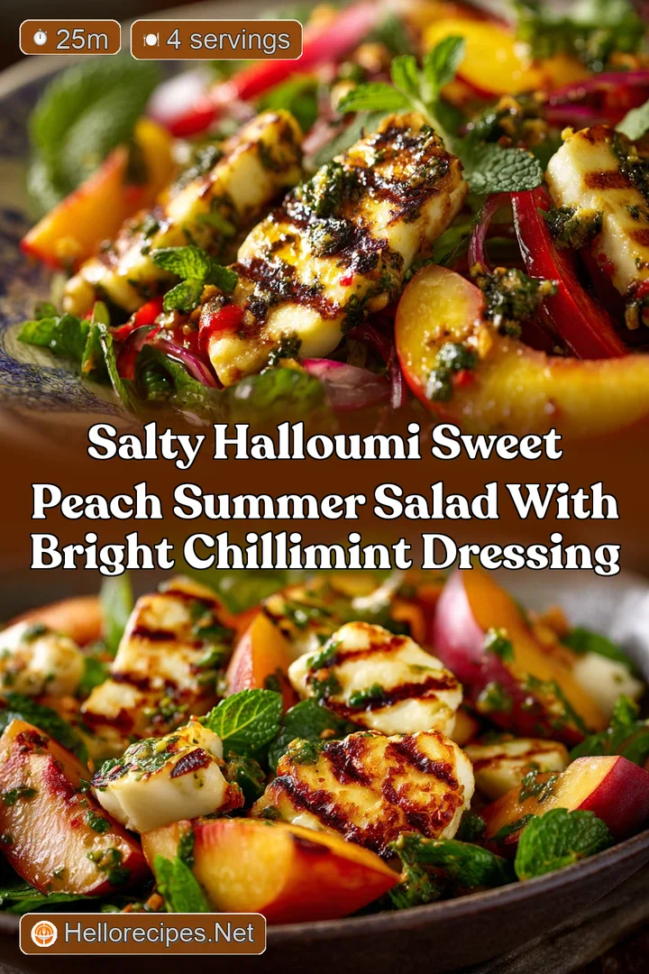 Salty Halloumi Sweet Peach Summer Salad with Bright ChilliMint Dressing
