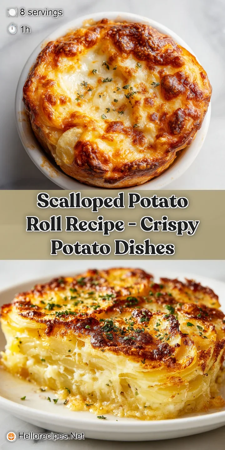 Close-up of a creamy scalloped potato roll, browned and bubbling, showing the rich texture and appetizing layers.