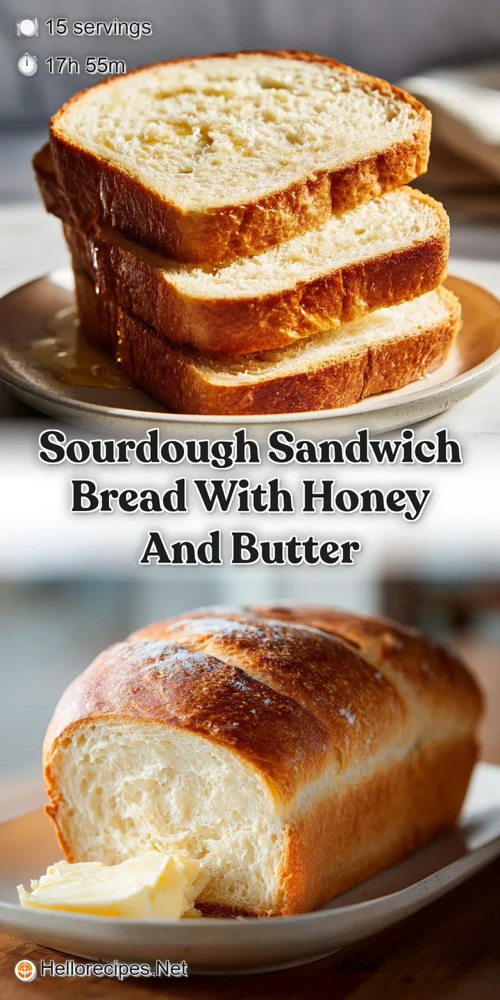 Close-up of warm, crusty sourdough; golden butter pools in crevices with glistening, amber honey highlights.