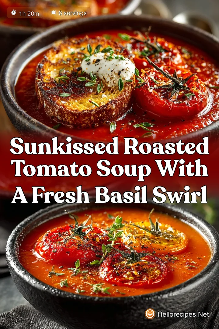 SunKissed Roasted Tomato Soup with a Fresh Basil Swirl