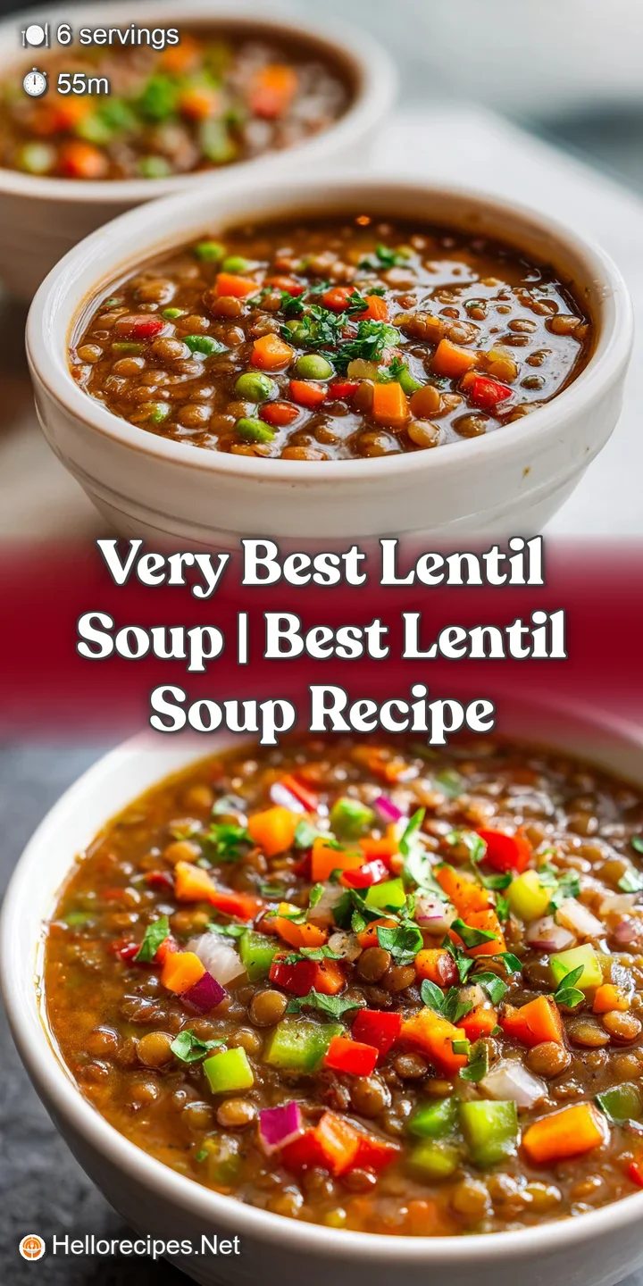 Close-up of thick, steaming brown lentil broth with tender chunks of root vegetables and a glistening surface.
