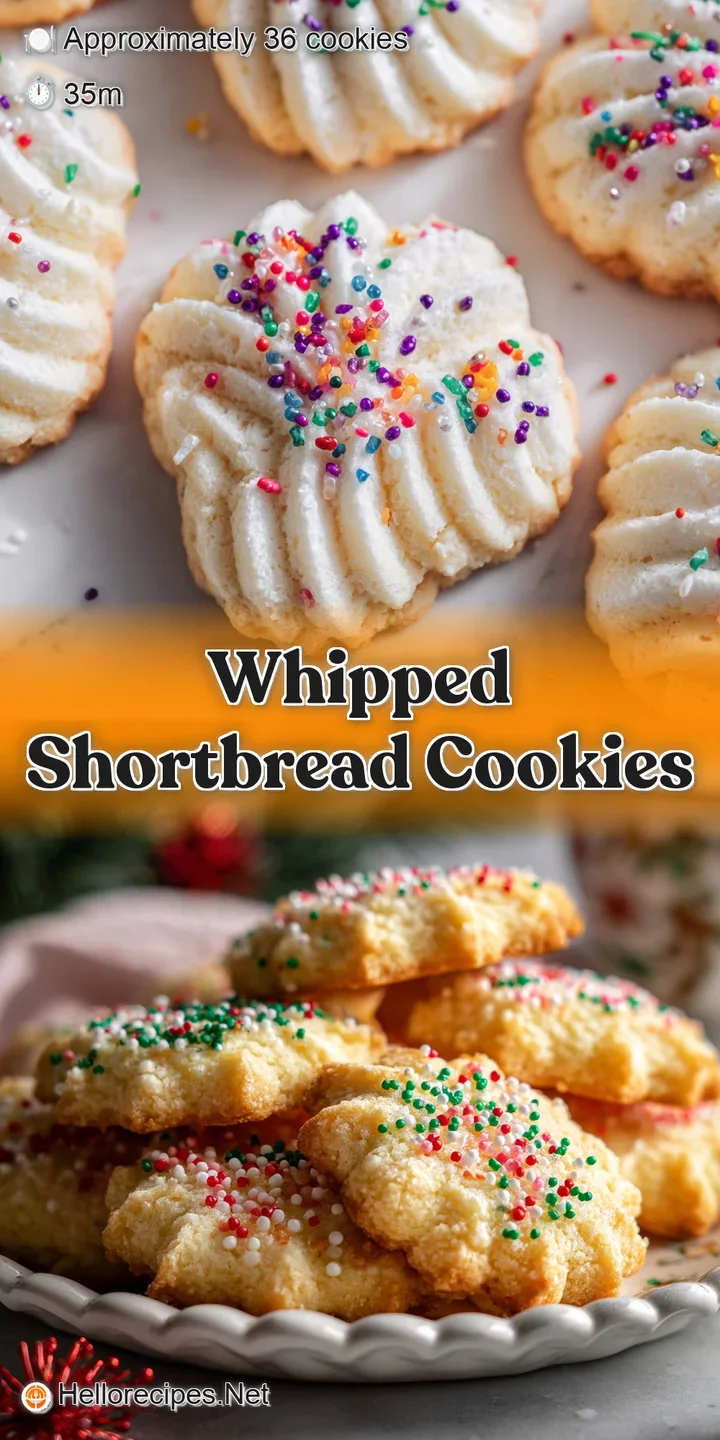 Close-up of a single whipped shortbread cookie, showcasing its delicate, airy texture and light, buttery color with a dust...