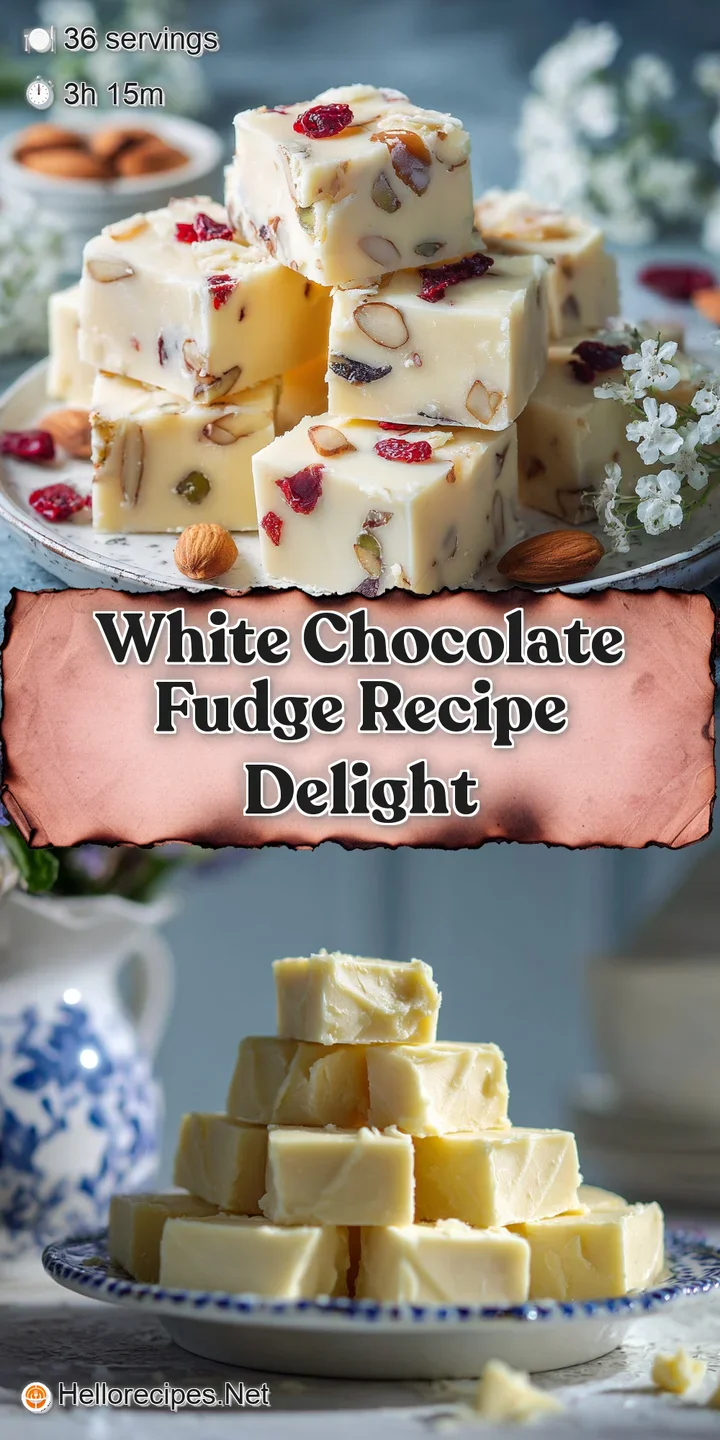 Close-up of glossy, smooth white chocolate fudge with a scattering of pecans reveals the melt-in-your-mouth texture.