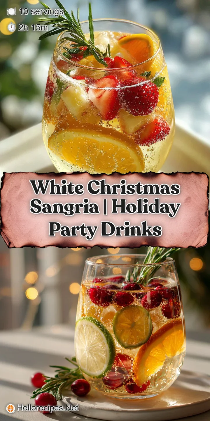 Close-up of chilled white sangria with glistening cranberries, sliced green apples, and a sprig of fresh rosemary, showcas...